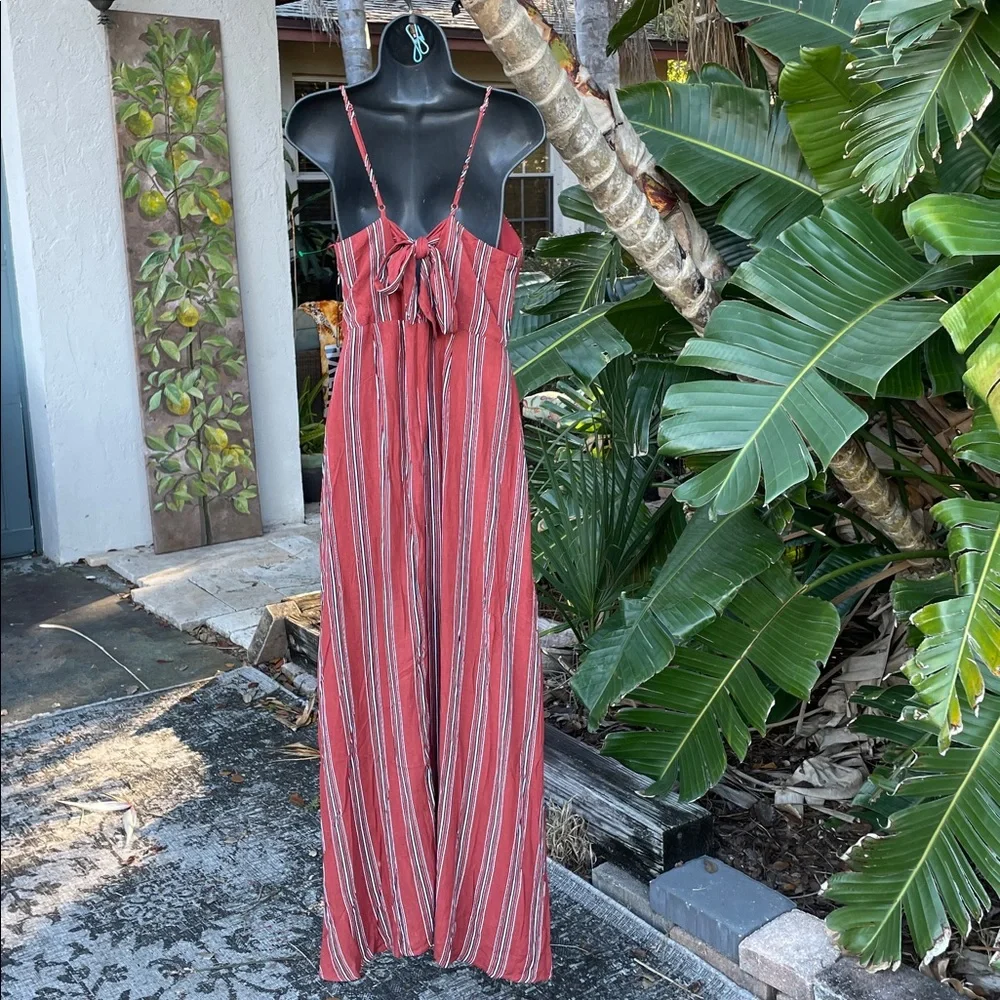 striped spaghetti strap twist front dress with front slit